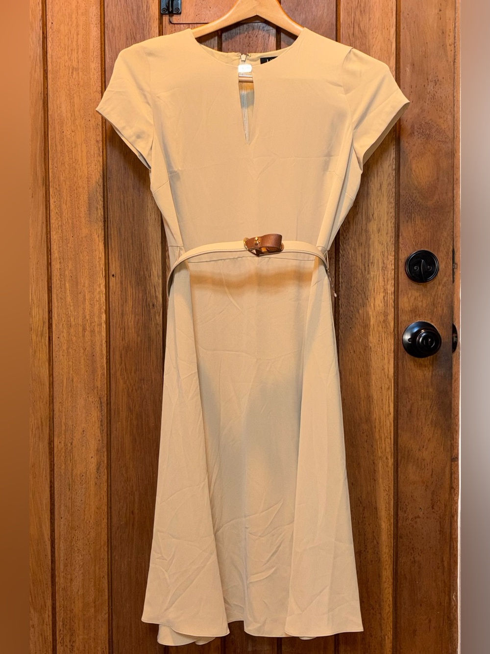 Lauren Ralph Lauren Camel Short-Sleeve A-Line Dress with Belt